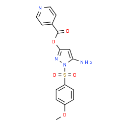 ChemSpider 2D Image | 5-Amino-1-[(4-methoxyphenyl)sulfonyl]-1H-pyrazol-3-yl isonicotinate | C16H14N4O5S