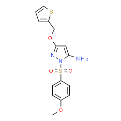 ChemSpider 2D Image | 1-[(4-Methoxyphenyl)sulfonyl]-3-(2-thienylmethoxy)-1H-pyrazol-5-amine | C15H15N3O4S2