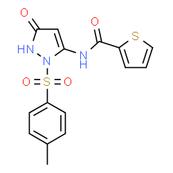 ChemSpider 2D Image | N-{2-[(4-Methylphenyl)sulfonyl]-5-oxo-2,5-dihydro-1H-pyrazol-3-yl}-2-thiophenecarboxamide | C15H13N3O4S2