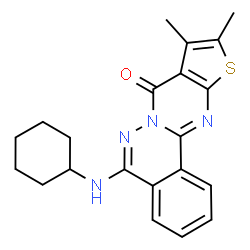 ChemSpider 2D Image | 5-(Cyclohexylamino)-9,10-dimethyl-8H-thieno[2',3':4,5]pyrimido[2,1-a]phthalazin-8-one | C21H22N4OS