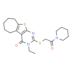ChemSpider 2D Image | 4H-cyclohepta[4,5]thieno[2,3-d]pyrimidin-4-one, 3-ethyl-3,5,6,7,8,9-hexahydro-2-[[2-oxo-2-(1-piperidinyl)ethyl]thio]- | C20H27N3O2S2