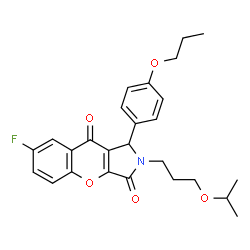ChemSpider 2D Image | 7-Fluoro-2-(3-isopropoxypropyl)-1-(4-propoxyphenyl)-1,2-dihydrochromeno[2,3-c]pyrrole-3,9-dione | C26H28FNO5