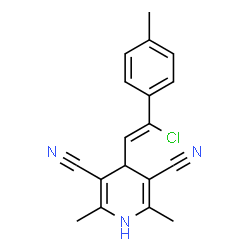 ChemSpider 2D Image | 4-[(Z)-2-Chloro-2-(4-methylphenyl)vinyl]-2,6-dimethyl-1,4-dihydro-3,5-pyridinedicarbonitrile | C18H16ClN3