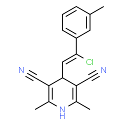 ChemSpider 2D Image | 4-[(Z)-2-Chloro-2-(3-methylphenyl)vinyl]-2,6-dimethyl-1,4-dihydro-3,5-pyridinedicarbonitrile | C18H16ClN3