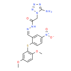 ChemSpider 2D Image | 2-(5-Amino-1H-tetrazol-1-yl)-N'-[(Z)-{2-[(2,5-dimethoxyphenyl)sulfanyl]-5-nitrophenyl}methylene]acetohydrazide | C18H18N8O5S