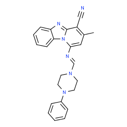 ChemSpider 2D Image | 3-Methyl-1-{(E)-[(4-phenyl-1-piperazinyl)methylene]amino}pyrido[1,2-a]benzimidazole-4-carbonitrile | C24H22N6