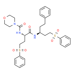 ChemSpider 2D Image | N-[(2S)-1-Oxo-1-{[(3S)-1-phenyl-5-(phenylsulfonyl)-3-pentanyl]amino}-4-(phenylsulfonyl)-2-butanyl]-4-morpholinecarboxamide | C32H39N3O7S2