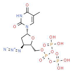 ChemSpider 2D Image | 3'-Azido-5'-O-[bis(phosphonooxy)phosphoryl]-3'-deoxythymidine | C10H16N5O13P3