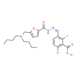 ChemSpider 2D Image | Methyl 6-chloro-3-[(Z)-({5-[(dibutylamino)methyl]-2-furoyl}hydrazono)methyl]-2-fluorobenzoate | C23H29ClFN3O4