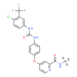 ChemSpider 2D Image | 4-[4-({[4-Chloro-3-(trifluoromethyl)phenyl]carbamoyl}amino)phenoxy]-N-(~2~H_3_)methyl-2-pyridine(~15~N)carboxamide | C21H13D3ClF3N315NO3