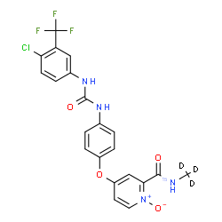 ChemSpider 2D Image | 4-[4-({[4-Chloro-3-(trifluoromethyl)phenyl]carbamoyl}amino)phenoxy]-N-(~2~H_3_)methyl-2-pyridine(~15~N)carboxamide 1-oxide | C21H13D3ClF3N315NO4