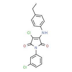 ChemSpider 2D Image | 3-Chloro-1-(3-chlorophenyl)-4-[(4-ethylphenyl)amino]-1H-pyrrole-2,5-dione | C18H14Cl2N2O2