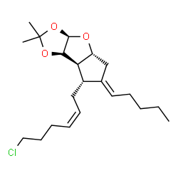 ChemSpider 2D Image | (3aR,4aR,6E,7R,7aR,7bR)-7-[(2Z)-6-Chloro-2-hexen-1-yl]-2,2-dimethyl-6-pentylidenehexahydro-3aH-cyclopenta[4,5]furo[2,3-d][1,3]dioxole | C21H33ClO3