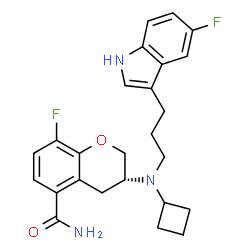 ChemSpider 2D Image | (3R)-3-{Cyclobutyl[3-(5-fluoro-1H-indol-3-yl)propyl]amino}-8-fluoro-5-chromanecarboxamide | C25H27F2N3O2