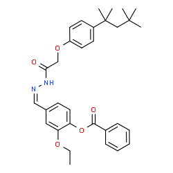 ChemSpider 2D Image | 2-Ethoxy-4-[(Z)-({[4-(2,4,4-trimethyl-2-pentanyl)phenoxy]acetyl}hydrazono)methyl]phenyl benzoate | C32H38N2O5