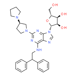 ChemSpider 2D Image | 2-[(3'R)-1,3'-Bipyrrolidin-1'-yl]-N-(2,2-diphenylethyl)adenosine | C32H39N7O4