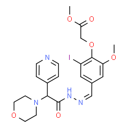ChemSpider 2D Image | Methyl {2-iodo-6-methoxy-4-[(Z)-{[4-morpholinyl(4-pyridinyl)acetyl]hydrazono}methyl]phenoxy}acetate | C22H25IN4O6