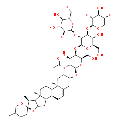 ChemSpider 2D Image | (3beta,9xi,14xi,16xi,17xi)-Spirost-5-en-3-yl alpha-L-glucopyranosyl-(1->2)-[beta-D-xylopyranosyl-(1->3)]-beta-D-glucopyranosyl-(1->4)-2-O-acetyl-beta-D-galactopyranoside | C52H82O23