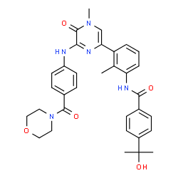 ChemSpider 2D Image | 4-(2-Hydroxy-2-propanyl)-N-[2-methyl-3-(4-methyl-6-{[4-(4-morpholinylcarbonyl)phenyl]amino}-5-oxo-4,5-dihydro-2-pyrazinyl)phenyl]benzamide | C33H35N5O5