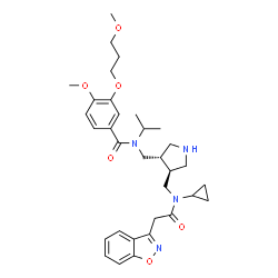 ChemSpider 2D Image | N-{[(3S,4S)-4-{[(1,2-Benzoxazol-3-ylacetyl)(cyclopropyl)amino]methyl}-3-pyrrolidinyl]methyl}-N-isopropyl-4-methoxy-3-(3-methoxypropoxy)benzamide | C33H44N4O6