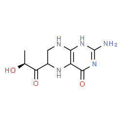 ChemSpider 2D Image | 2-Amino-6-[(2S)-2-hydroxypropanoyl]-5,6,7,8-tetrahydro-4(1H)-pteridinone | C9H13N5O3