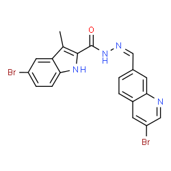 ChemSpider 2D Image | 5-Bromo-N'-[(Z)-(3-bromo-7-quinolinyl)methylene]-3-methyl-1H-indole-2-carbohydrazide | C20H14Br2N4O
