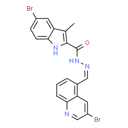 ChemSpider 2D Image | 5-Bromo-N'-[(Z)-(3-bromo-5-quinolinyl)methylene]-3-methyl-1H-indole-2-carbohydrazide | C20H14Br2N4O