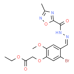 ChemSpider 2D Image | Ethyl {5-bromo-2-methoxy-4-[(Z)-{[(3-methyl-1,2,4-oxadiazol-5-yl)carbonyl]hydrazono}methyl]phenoxy}acetate | C16H17BrN4O6