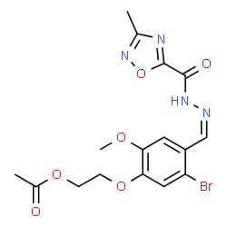 ChemSpider 2D Image | 2-{5-Bromo-2-methoxy-4-[(Z)-{[(3-methyl-1,2,4-oxadiazol-5-yl)carbonyl]hydrazono}methyl]phenoxy}ethyl acetate | C16H17BrN4O6