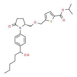 ChemSpider 2D Image | Isopropyl 5-[({(2R)-1-[4-(1-hydroxyhexyl)phenyl]-5-oxo-2-pyrrolidinyl}methoxy)methyl]-2-thiophenecarboxylate | C26H35NO5S