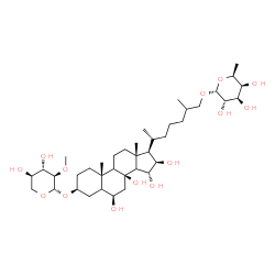 ChemSpider 2D Image | (3beta,6beta,9xi,14xi,15alpha,16beta)-6,8,15,16-Tetrahydroxy-3-[(2-O-methyl-beta-D-xylopyranosyl)oxy]cholestan-27-yl 6-deoxy-alpha-L-galactopyranoside | C39H68O14