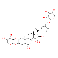 ChemSpider 2D Image | (3beta,6beta,9xi,14xi,15alpha,16beta,24xi)-6,8,15,16-Tetrahydroxy-28-(beta-D-xylopyranosyloxy)ergostan-3-yl 2-O-methyl-beta-D-xylopyranoside | C39H68O14