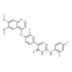 ChemSpider 2D Image | 5-{4-[(6,7-Dimethoxy-4-quinolinyl)oxy]-3-fluorophenyl}-2-[(4-fluoro-2-methylphenyl)amino]-4(3H)-pyrimidinone | C28H22F2N4O4