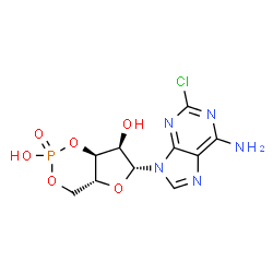 ChemSpider 2D Image | (4aR,6R,7R,7aS)-6-(6-Amino-2-chloro-9H-purin-9-yl)tetrahydro-4H-furo[3,2-d][1,3,2]dioxaphosphinine-2,7-diol 2-oxide | C10H11ClN5O6P