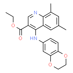 ChemSpider 2D Image | Ethyl 4-(2,3-dihydro-1,4-benzodioxin-6-ylamino)-6,8-dimethylquinoline-3-carboxylate | C22H22N2O4