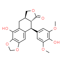 ChemSpider 2D Image | (5S,5aR,8aR)-10-Hydroxy-5-(4-hydroxy-3,5-dimethoxyphenyl)-5,8,8a,9-tetrahydrofuro[3',4':6,7]naphtho[2,3-d][1,3]dioxol-6(5aH)-one | C21H20O8