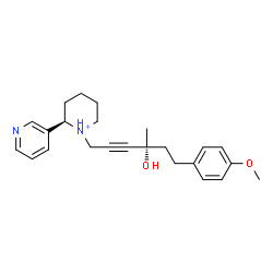 ChemSpider 2D Image | (2R)-1-[(4R)-4-Hydroxy-6-(4-methoxyphenyl)-4-methyl-2-hexyn-1-yl]-2-(3-pyridinyl)piperidinium | C24H31N2O2