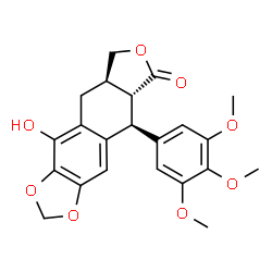 ChemSpider 2D Image | (5S,5aR,8aR)-10-Hydroxy-5-(3,4,5-trimethoxyphenyl)-5,8,8a,9-tetrahydrofuro[3',4':6,7]naphtho[2,3-d][1,3]dioxol-6(5aH)-one | C22H22O8