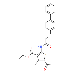 ChemSpider 2D Image | Ethyl 5-acetyl-2-{[(biphenyl-4-yloxy)acetyl]amino}-4-methylthiophene-3-carboxylate | C24H23NO5S