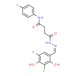 ChemSpider 2D Image | 4-[(2Z)-2-(3,5-Difluoro-2,4-dihydroxybenzylidene)hydrazino]-N-(4-iodophenyl)-4-oxobutanamide | C17H14F2IN3O4