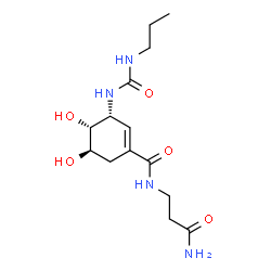 ChemSpider 2D Image | (3R,4R,5R)-N-(3-Amino-3-oxopropyl)-4,5-dihydroxy-3-[(propylcarbamoyl)amino]-1-cyclohexene-1-carboxamide | C14H24N4O5
