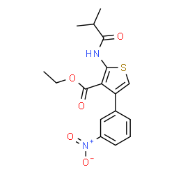 ChemSpider 2D Image | Ethyl 2-(isobutyrylamino)-4-(3-nitrophenyl)thiophene-3-carboxylate | C17H18N2O5S