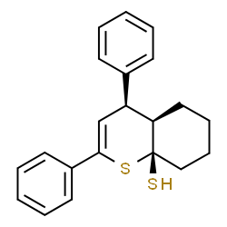 ChemSpider 2D Image | (4R,4aR,8aS)-2,4-Diphenyl-4,4a,5,6,7,8-hexahydro-8aH-thiochromene-8a-thiol | C21H22S2