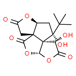 ChemSpider 2D Image | (3aS,5aS,8aR,9R,10aS)-8,9-Dihydroxy-9-(2-methyl-2-propanyl)dihydro-9H-furo[2,3-b]furo[3',2':2,3]cyclopenta[1,2-c]furan-2,4,7(3H,8H)-trione | C15H18O8
