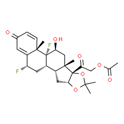 ChemSpider 2D Image | 2-[(4aS,4bR,5S,6aS,6bS,9aR,10aR,10bS,12S)-4b,12-Difluoro-5-hydroxy-4a,6a,8,8-tetramethyl-2-oxo-2,4a,4b,5,6,6a,9a,10,10a,10b,11,12-dodecahydro-6bH-naphtho[2',1':4,5]indeno[1,2-d][1,3]dioxol-6b-yl]-2-ox
oethyl acetate | C26H32F2O7