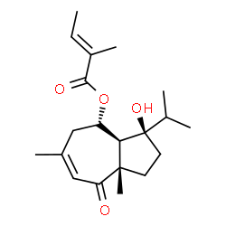 ChemSpider 2D Image | (3R,3aS,4S,8aS)-3-Hydroxy-3-isopropyl-6,8a-dimethyl-8-oxo-1,2,3,3a,4,5,8,8a-octahydro-4-azulenyl (2E)-2-methyl-2-butenoate | C20H30O4
