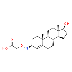 ChemSpider 2D Image | ({[(8alpha,17beta)-17-Hydroxyandrost-4-en-3-ylidene]amino}oxy)acetic acid | C21H31NO4