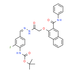 ChemSpider 2D Image | 2-Methyl-2-propanyl (2-fluoro-4-{(Z)-[({[3-(phenylcarbamoyl)-2-naphthyl]oxy}acetyl)hydrazono]methyl}phenyl)carbamate | C31H29FN4O5