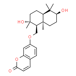 ChemSpider 2D Image | 7-{[(1S,2R,4aR,6S,8aR)-2,6-Dihydroxy-2,5,5,8a-tetramethyldecahydro-1-naphthalenyl]methoxy}-2H-chromen-2-one | C24H32O5