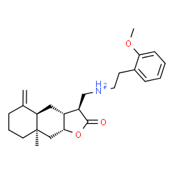 ChemSpider 2D Image | 2-(2-Methoxyphenyl)-N-{[(3S,3aR,4aR,8aR,9aR)-8a-methyl-5-methylene-2-oxododecahydronaphtho[2,3-b]furan-3-yl]methyl}ethanaminium | C24H34NO3